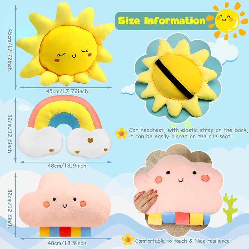 Queekay Set of 3 Kid Moon Star Cloud Cushion Soft Plush Pillow Nursery Stuffed Throw Cushion Children Cute Pillow for Baby Room Reading Nook Decorations Gifts(Rainbow, Cloud, Sun) - Image 3